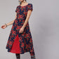 Aks Floral Printed Round Neck A-Line Kurta