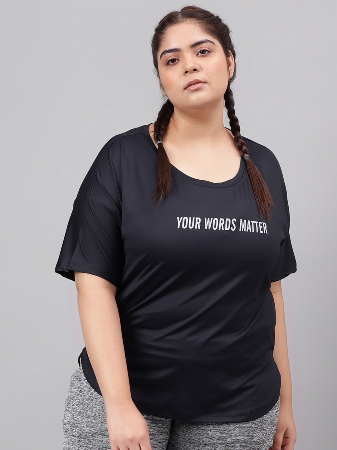 MKH Plus Size Typography Printed Dri-FIT Relaxed Fit Drop-Shoulder Sleeves Gym T-shirt - Swadesiicart