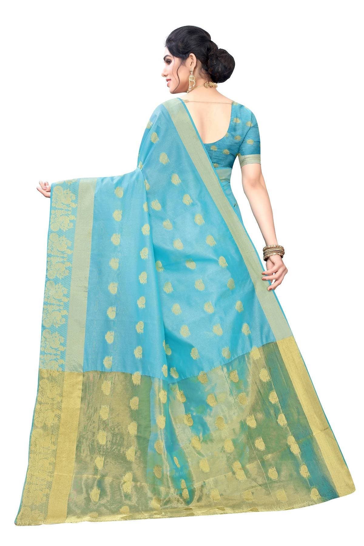 Vamika Banarasi Jacquard Weaving Sky Blue Saree | Swadesiicart