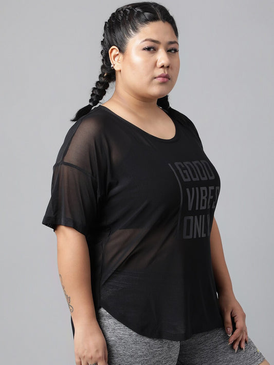 MKH Plus Size Typography Printed Drop-Shoulder Sleeves Dri-FIT Relaxed Fit Sports T-shirt - Swadesiicart