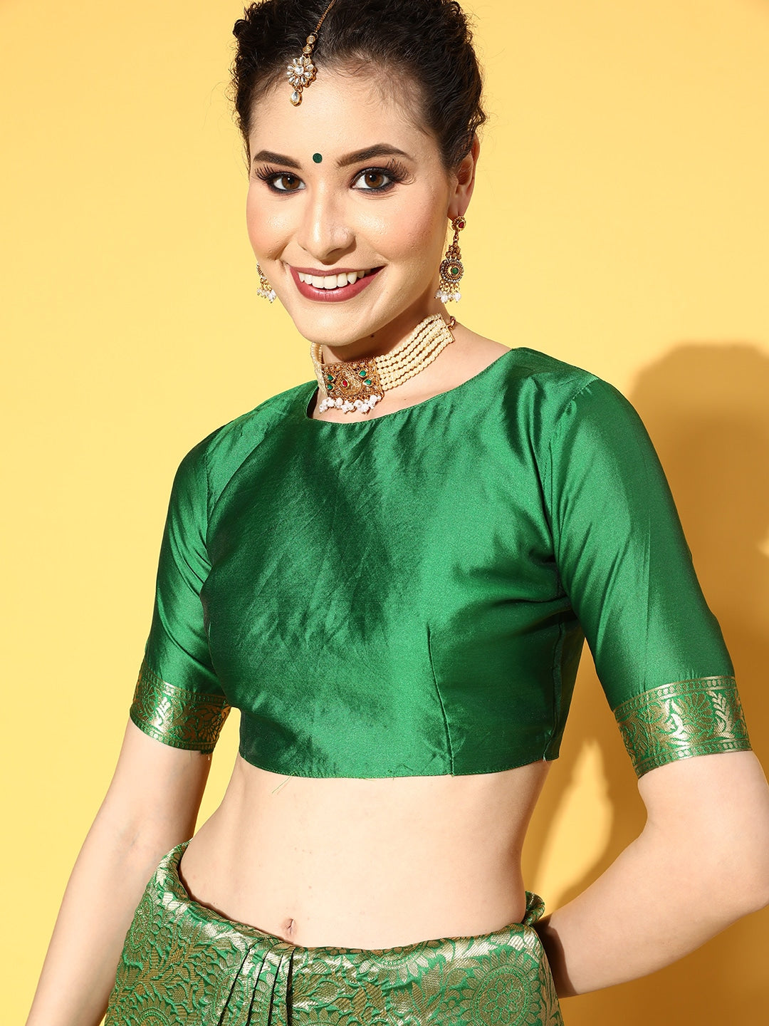 Saree Mall Green & Golden Woven Design Banarasi Saree | Swadesiicart