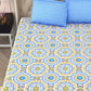 DREAM WEAVERZ Blue & Yellow Cotton Ethnic Motifs 300 TC Double Bedsheet with 2 Pillow Covers - Swadesiicart
