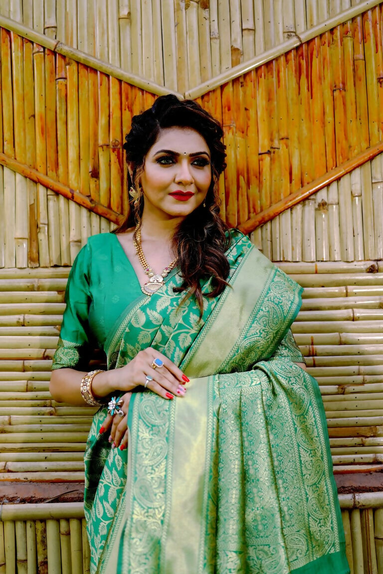 Partywear Designer Green Banarasi Silk Fancy Saree - Starwalk | Swadesiicart