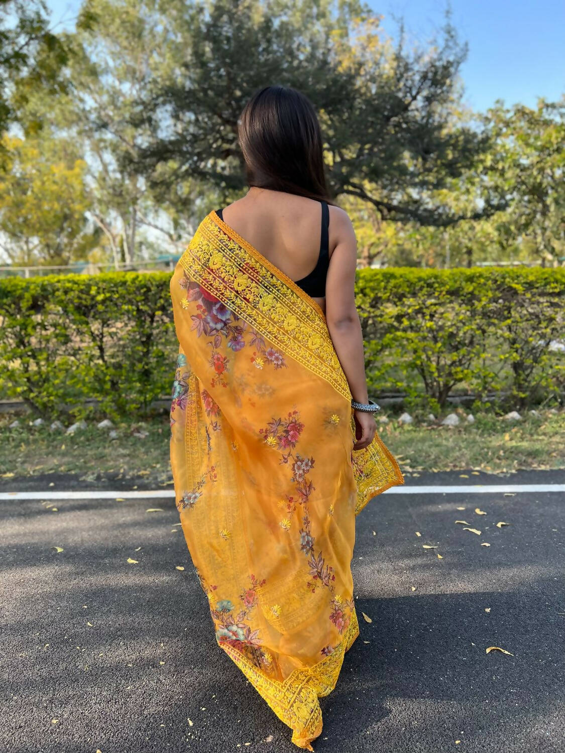 Vamsee Yellow Organza Saree - Swadesiicart