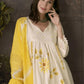 Anouk Embroidered Pleated Chikankari Pure Cotton A-Line Kurta With Trousers & Dupatta | Swadesiicart