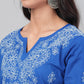 ADA Women Blue & White Chikankari Hand-Embroidered Straight Sustainable Handloom Kurta | Swadesiicart