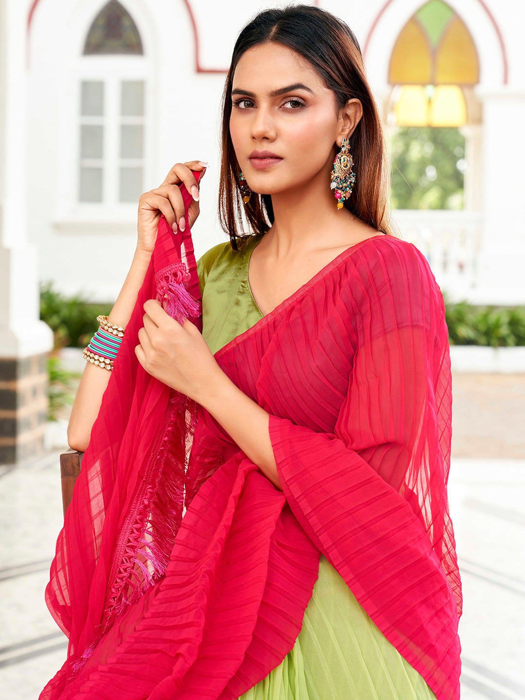 Tikhi Imli Georgette Half and Half Saree | Swadesiicart