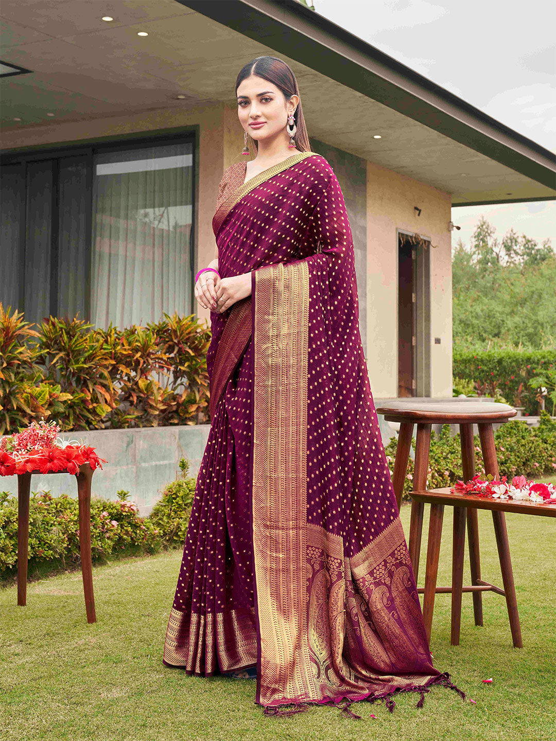 Tikhi Imli Embellished Zari Art Silk Saree | Swadesiicart