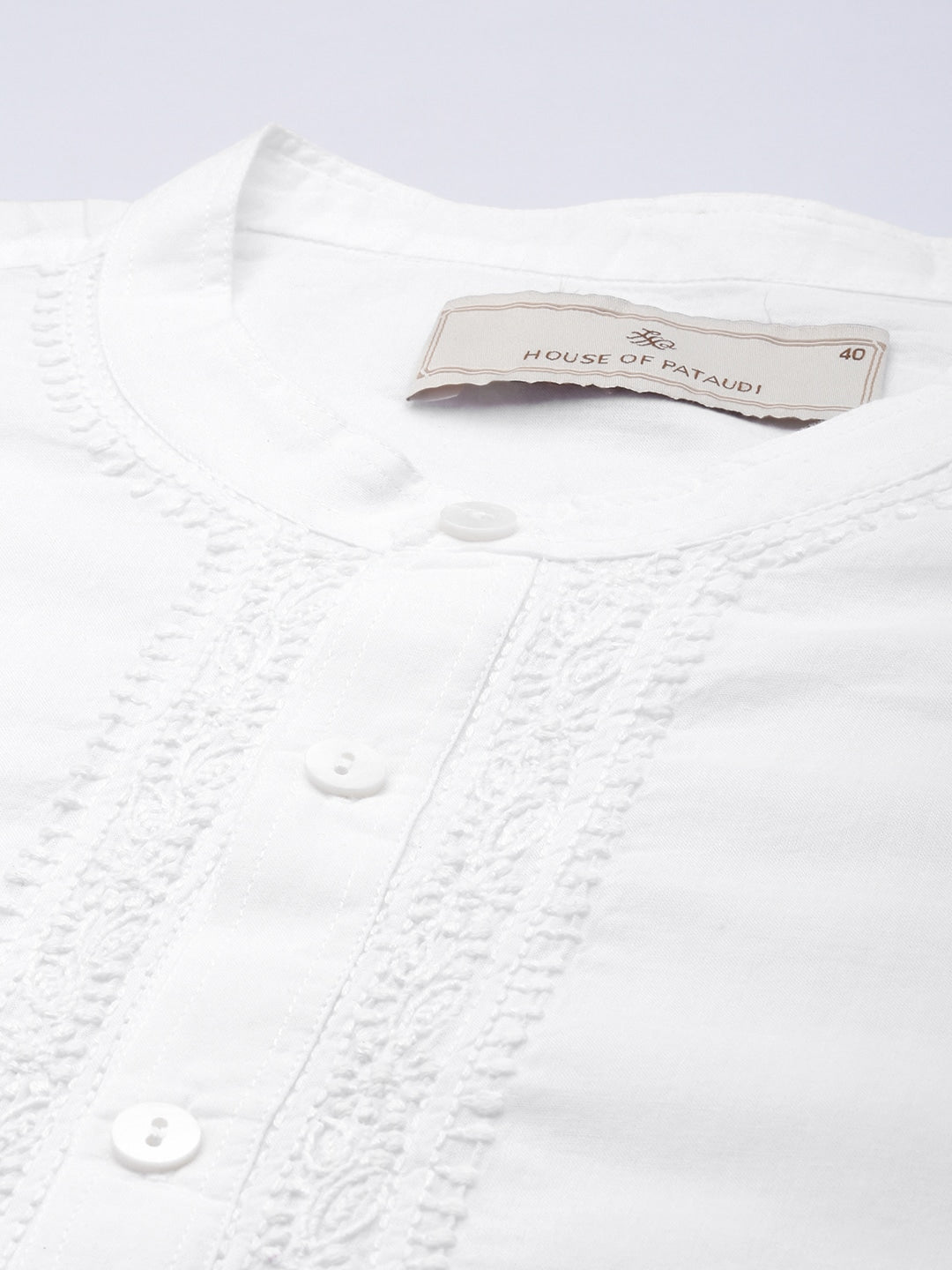 House of Pataudi Men Pure Cotton Solid Chikankari Jashn Short Kurta | Swadesiicart