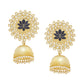 Shoshaa Gold-Polished Navy Blue Kundan-Studded Classic Jhumkas | Swadesiicart