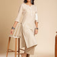 Anouk Off White Printed Mandarin Collar Cotton Straight Kurta - Swadesiicart