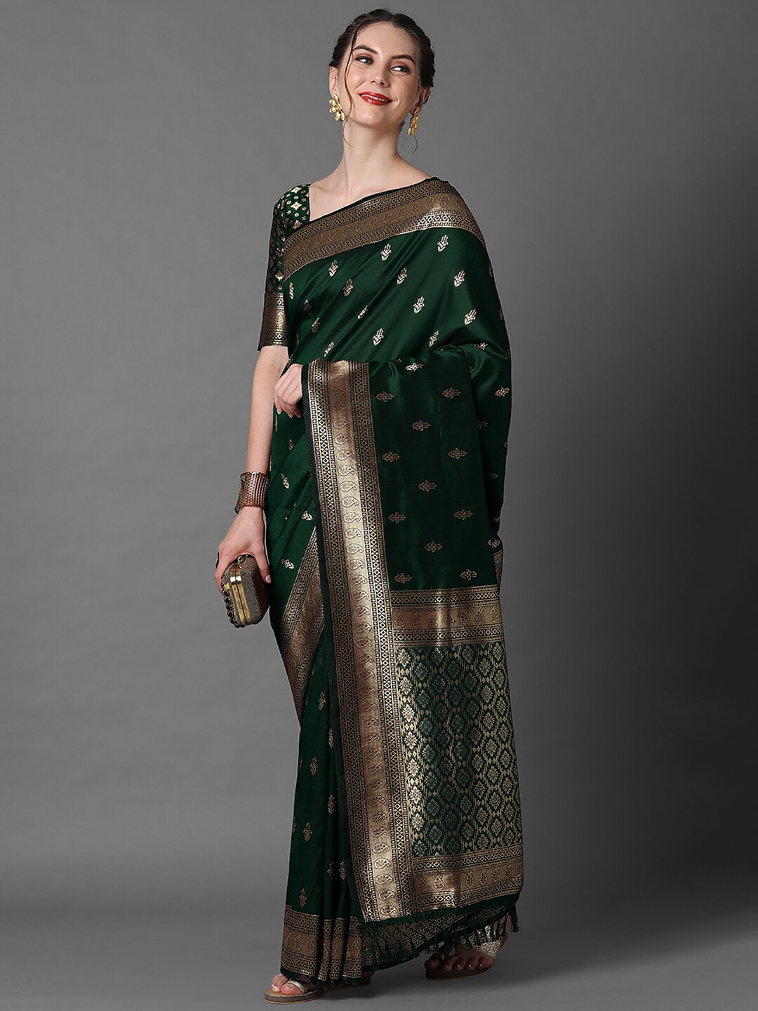 Mitera Ethnic Motifs Woven Design Zari Silk Blend Banarasi Saree | Swadesiicart