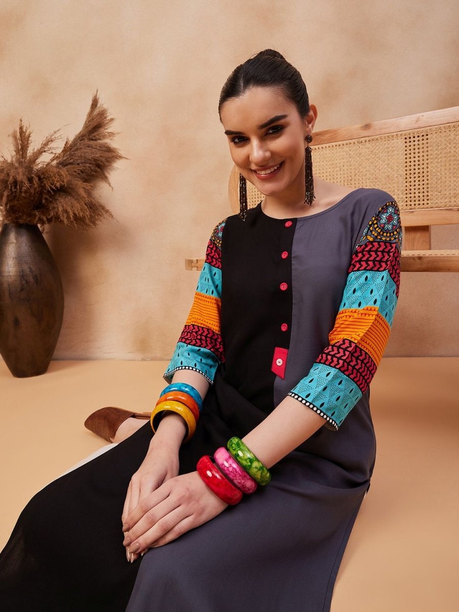 Anouk Ethnic Motifs Printed Round Neck Straight Kurta - Swadesiicart