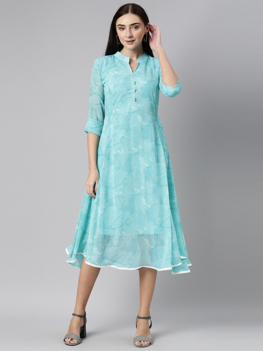 Souchii Women Floral Chiffon A-Line Midi Dress - SOUCHII