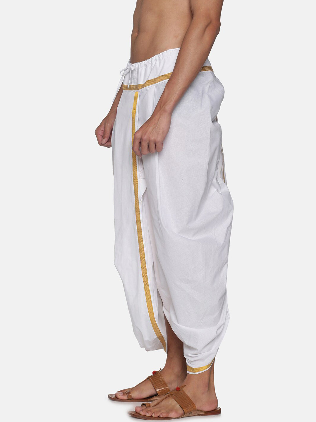 Sethukrishna Men White Solid Readymade Cotton Dhoti | Swadesiicart