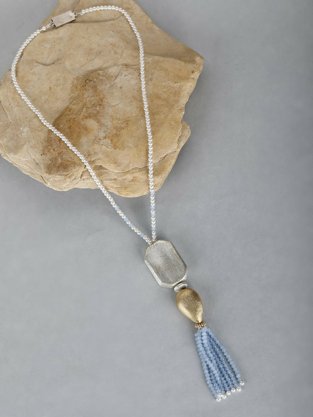 Joban Fashion Women Long Pattern Silver Tone Brass Necklace | Swadesiicart