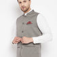 Even Apparels Grey Polyester Men's Nehru Jacket-Contrast Lining-Inbuilt Pocket Square | Swadesiicart