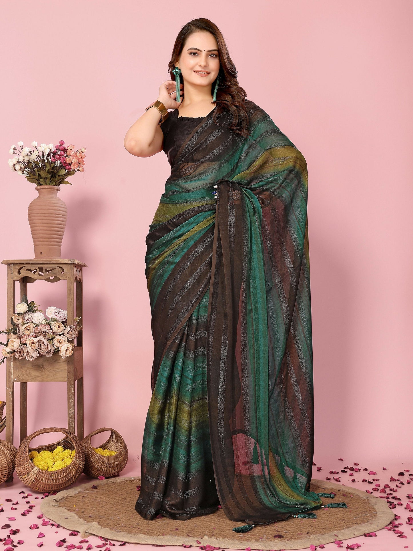 Attractive These Party Wear Ready To Wear Saree - Green | Swadesiicart