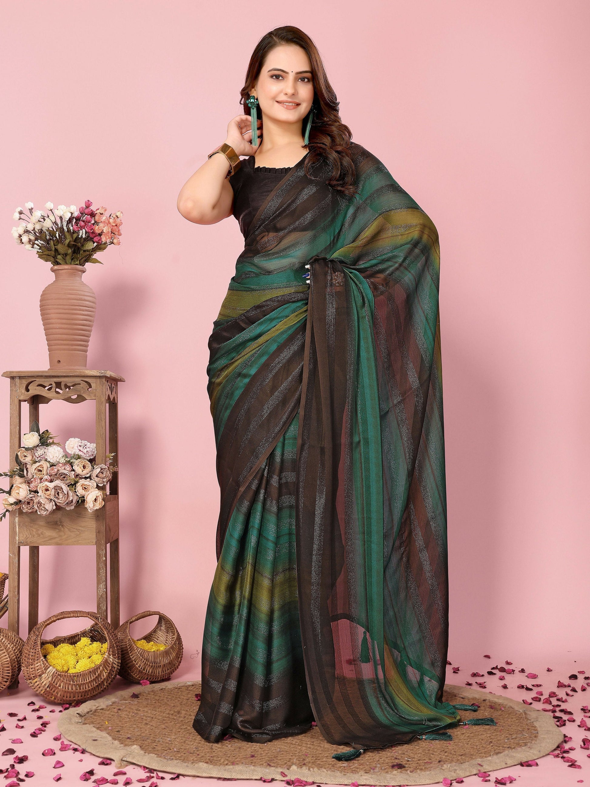 Attractive These Party Wear Ready To Wear Saree - Green | Swadesiicart