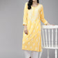 ADA Floral Embroidered Lucknowi Chikankari Cotton Silk Straight Kurta | Swadesiicart