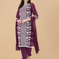 HERE&NOW Floral Embroidered Chikankari Kurta with Trousers & Dupatta | Swadesiicart