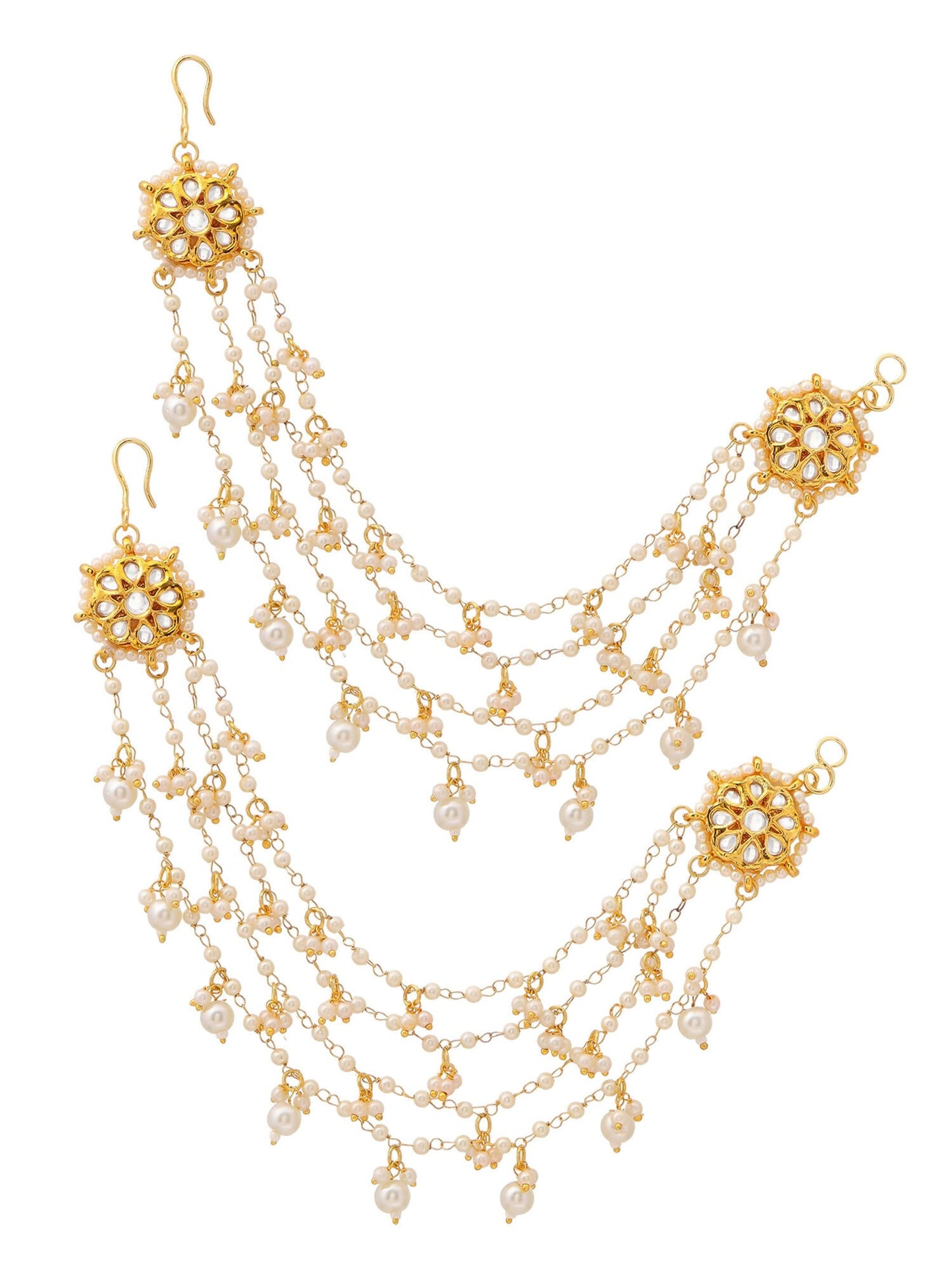 Ruby Raang Gold Kundan and Pearl Chain (set of 2) | Swadesiicart