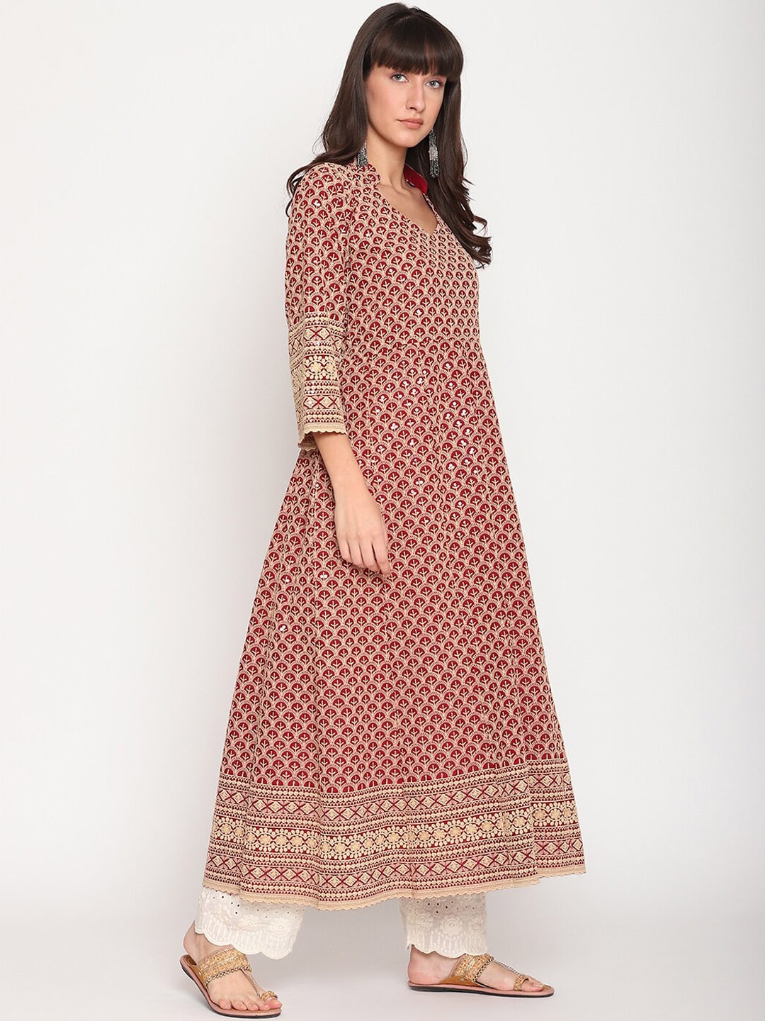 Kalini Chikankari Embroidered Pure Cotton Anarkali Kurta | Swadesiicart