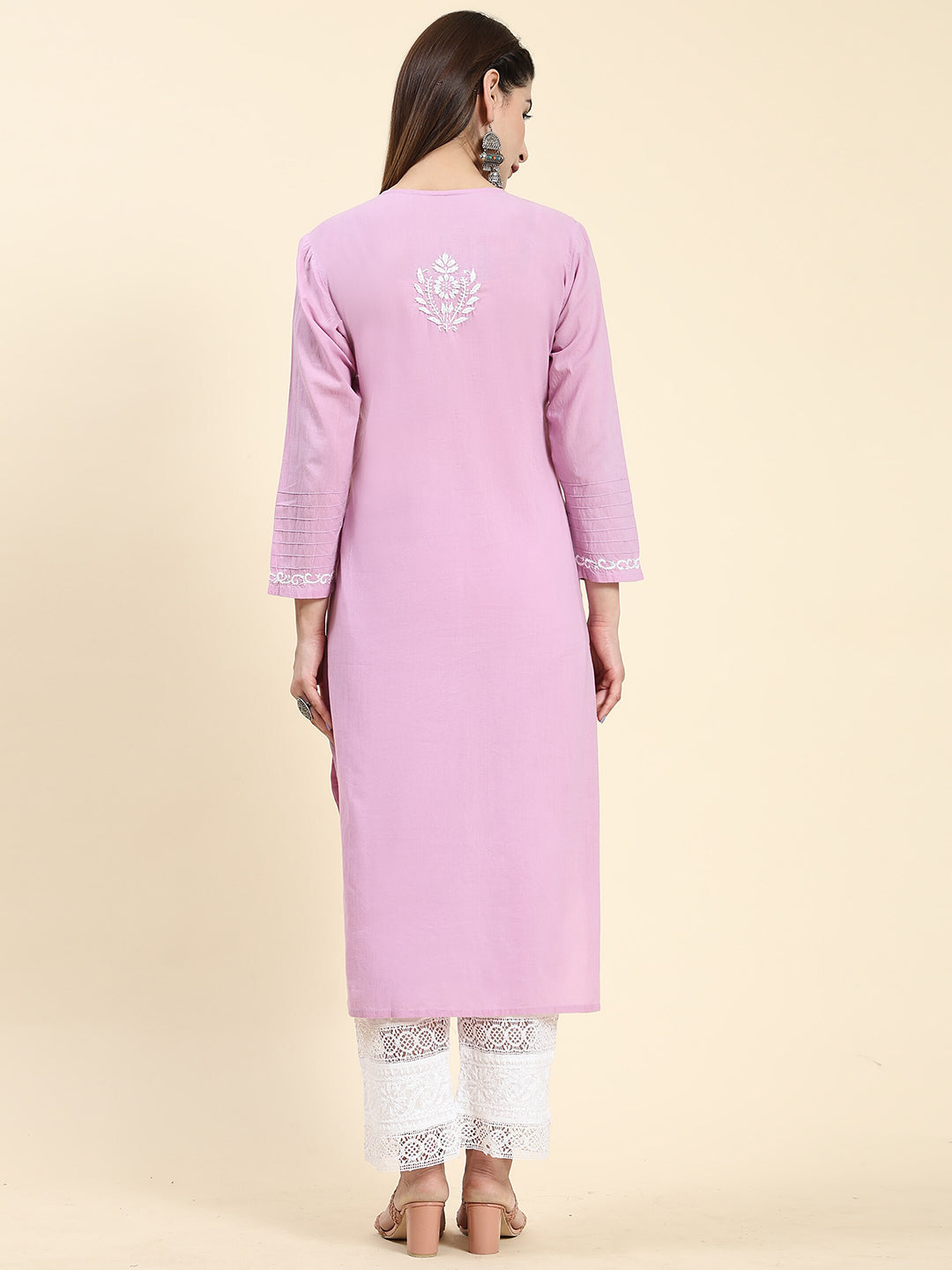 HOUSE OF KARI Cotton Floral Embroidered Chikankari Kurta | Swadesiicart