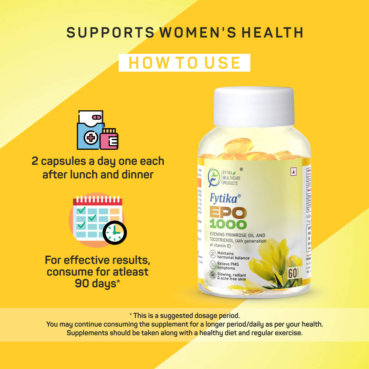 Fytika Epo 1000 Evening Primrose Oil and Tocotrienol Capsules - Swadesiicart