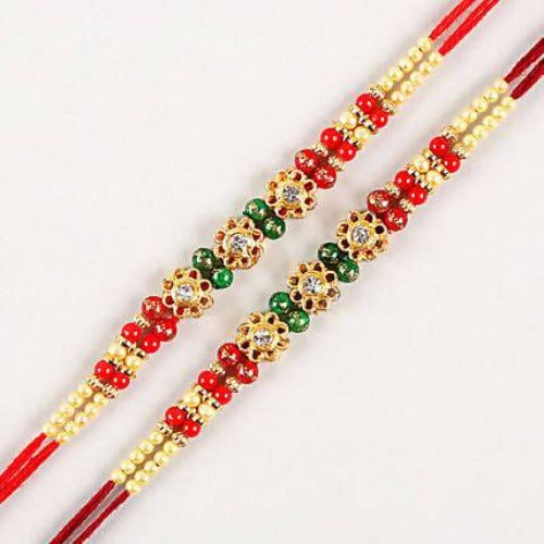 Set of 2 Charming Beads Rakhi and Kaju Katli Box Combo | Swadesiicart