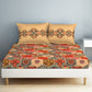 SPACES Aurum Orange Ethnic Motifs Pure Cotton 140 TC Queen Bedsheet with 2 Pillow Covers - Swadesiicart