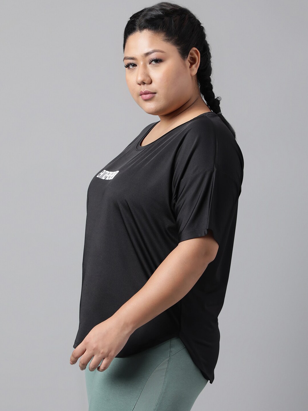 MKH Women Plus Size Typography Printed Drop shoulder Sleeves Dri-FIT Relaxed Fit T-shirt - Swadesiicart
