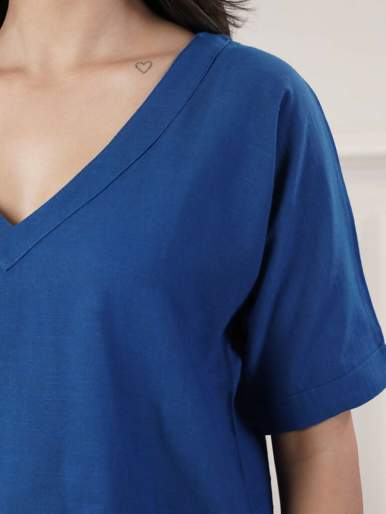 Joban Fashion Women's Royal Blue Co-Ord Set V Neck - Swadesiicart
