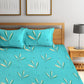 Home Sizzler Turquoise Blue & White Floral 144 TC Polyester 1 Queen Bedsheet with 2 Pillow Covers - Swadesiicart