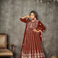 Jyoti Fashion Women's Maroon Net Embroidered Anarkali Kurta Pant Set With Dupatta | Swadesiicart