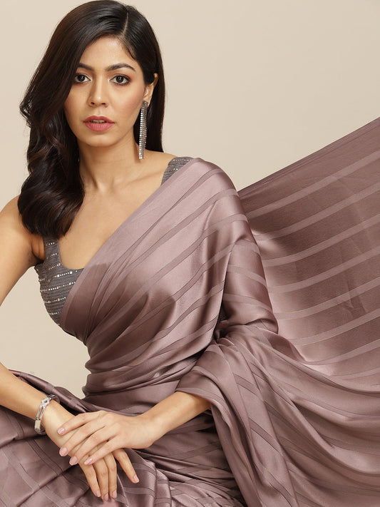 Tikhi Imli Gunmetal-Toned Striped Saree | Swadesiicart