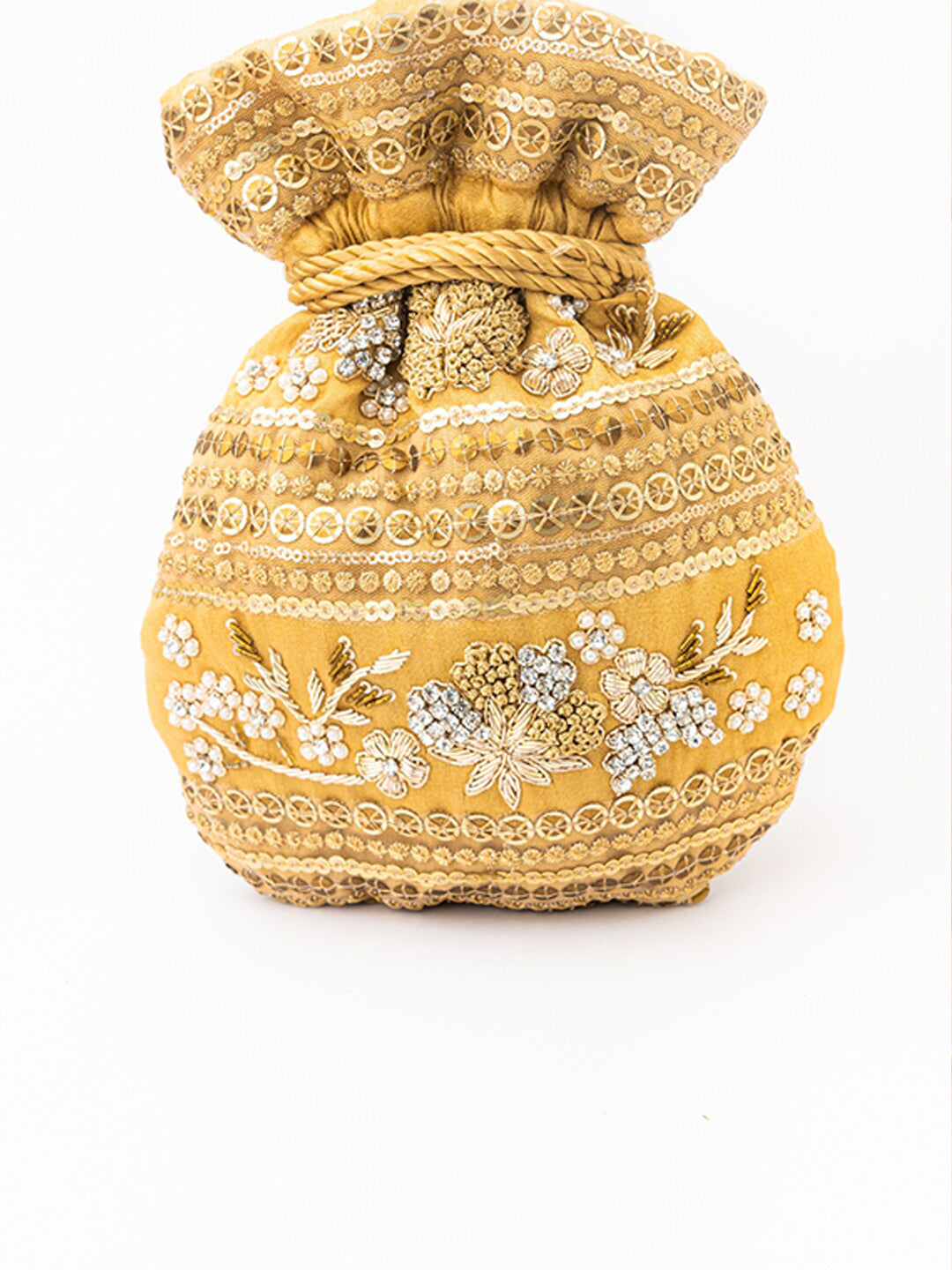 NR By Nidhi Rathi Women Gold Embroidered Potli Bag - Swadesiicart