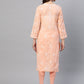 ADA Women Peach-Coloured & White Chikankari Embroidered Straight Sustainable Kurta | Swadesiicart