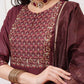 Vishudh Burgundy Ethnic Motifs Yoke Design Thread Work Kurta with Palazzo & Dupatta - Swadesiicart