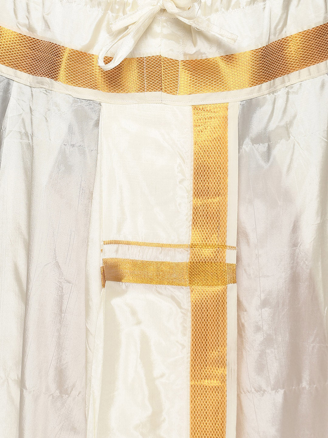 Sethukrishna Men Cream-Coloured & Gold-Coloured Solid Art Silk Dhoti Pants | Swadesiicart
