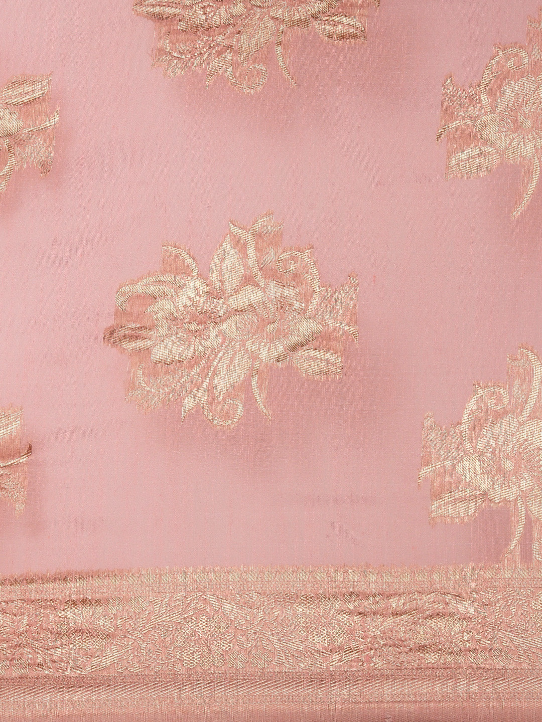 Saree Mall Pink Floral Linen Blend Banarasi Saree | Swadesiicart
