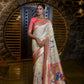 Vishnu Weaves Women's Cream Paithani Silk Zari Woven Saree with Unstitched Blouse - Swadesiicart
