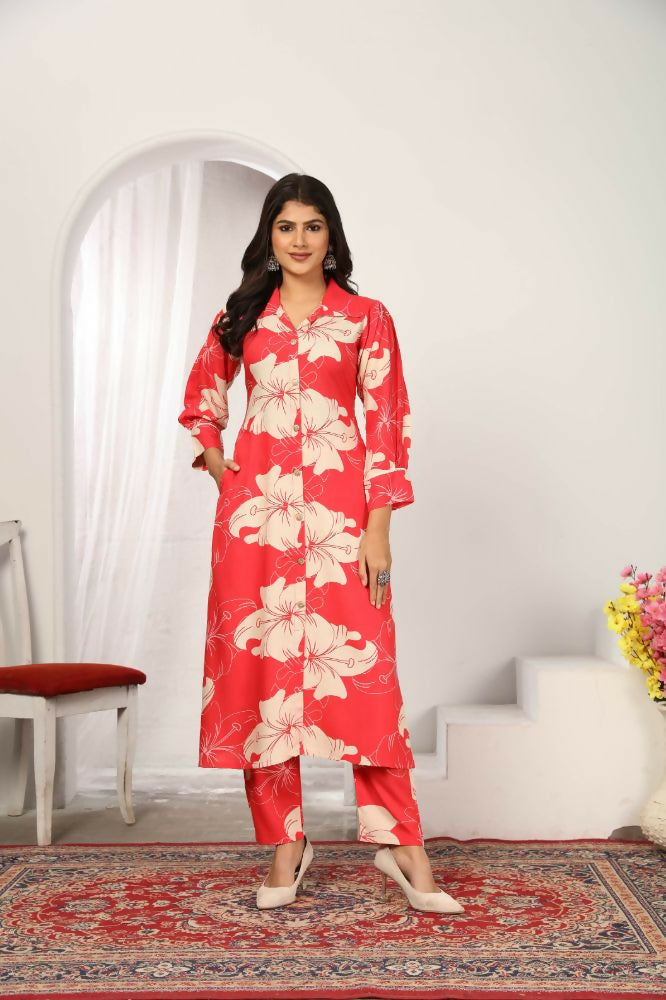 Jyoti Fashion Women's Pink Rayon Floral Print with Side Pocket Kurtis & Sets | Swadesiicart