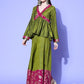 InWeave Women's Olive Wine Brocade Mughal Shaan Kurta Palazzo Set - Swadesiicart