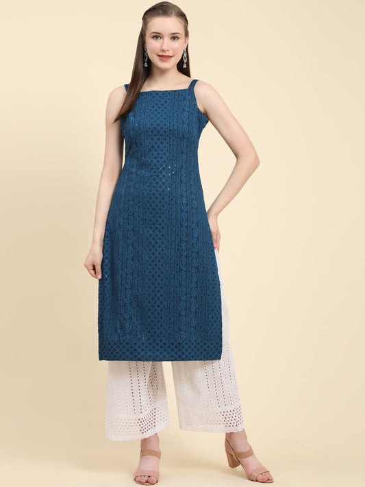 Kalini Floral Embroidered Chikankari Georgette Kurta | Swadesiicart