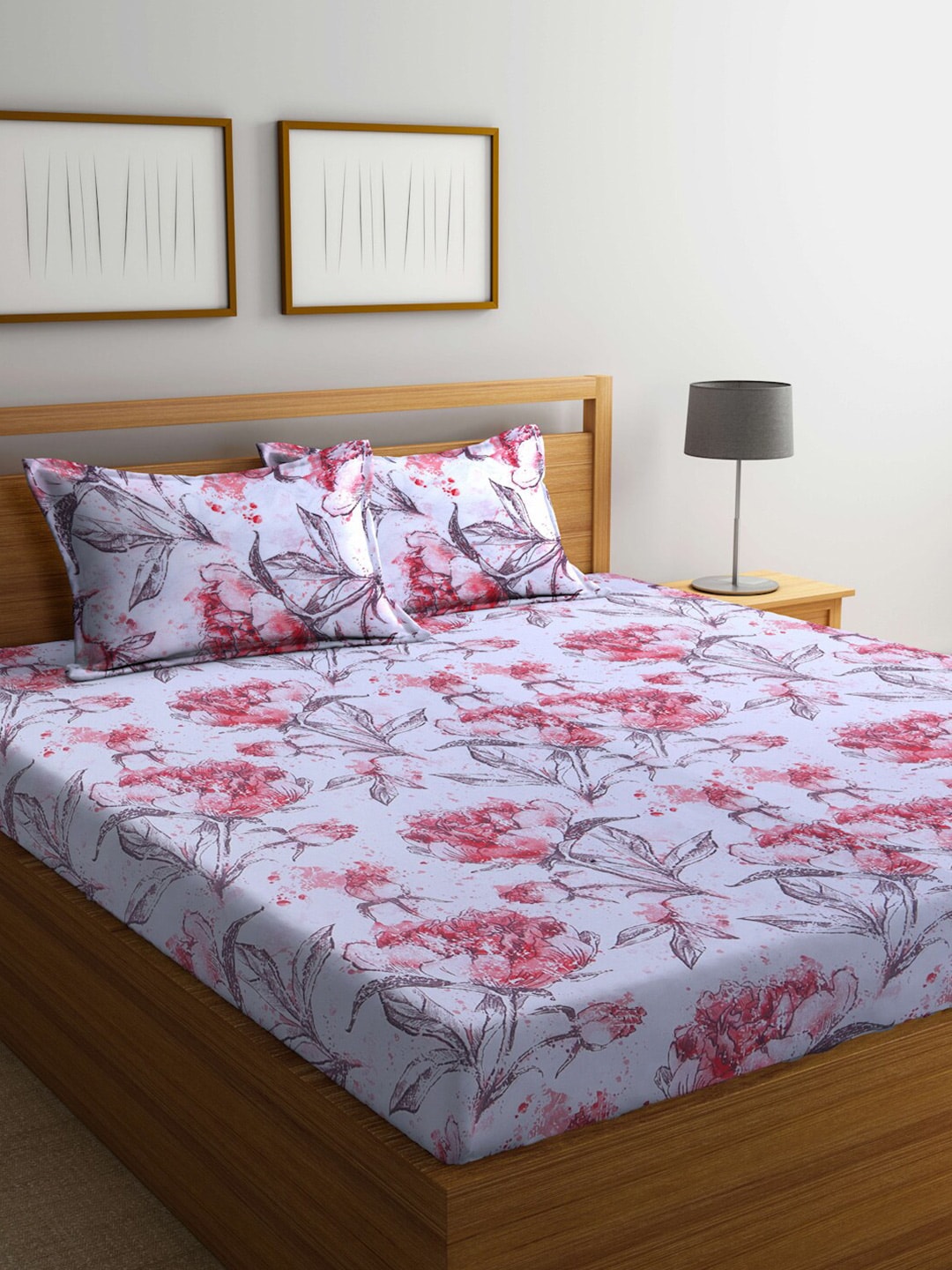 BOMBAY DYEING Floral Printed 100 TC Cotton Queen Bedsheet with 2 Pillow Covers - Swadesiicart