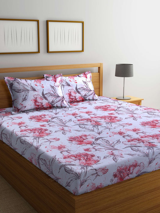 BOMBAY DYEING Floral Printed 100 TC Cotton Queen Bedsheet with 2 Pillow Covers - Swadesiicart