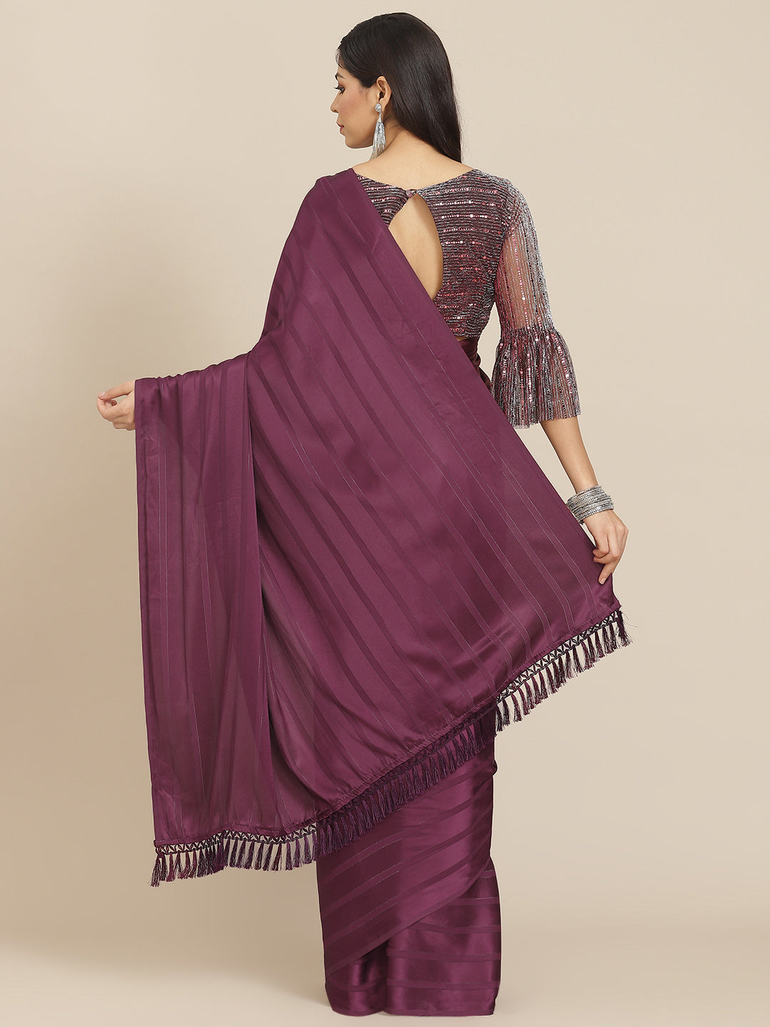 Tikhi Imli Magenta Striped Saree | Swadesiicart
