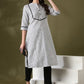 Anouk White Checked Mandarin Collar Pure Cotton Straight Kurta - Swadesiicart