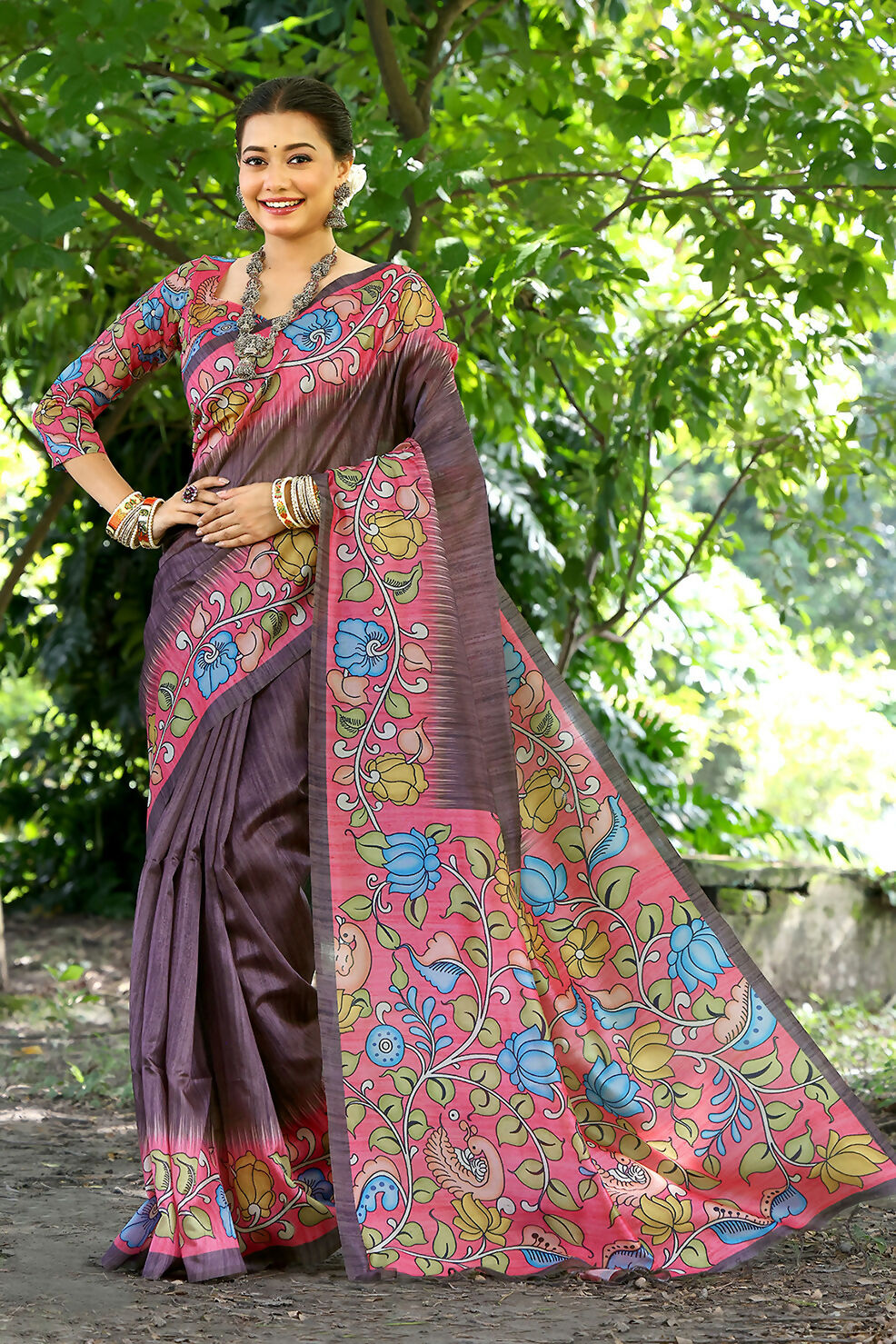 Vishnu Weaves Women's Coffee Cotton Silk Woven Saree with Blouse - Swadesiicart